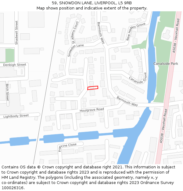 59, SNOWDON LANE, LIVERPOOL, L5 9RB: Location map and indicative extent of plot
