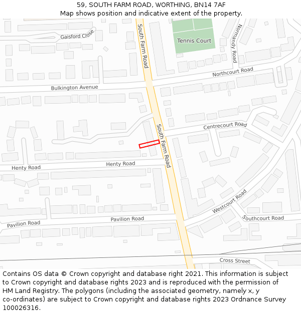 59, SOUTH FARM ROAD, WORTHING, BN14 7AF: Location map and indicative extent of plot