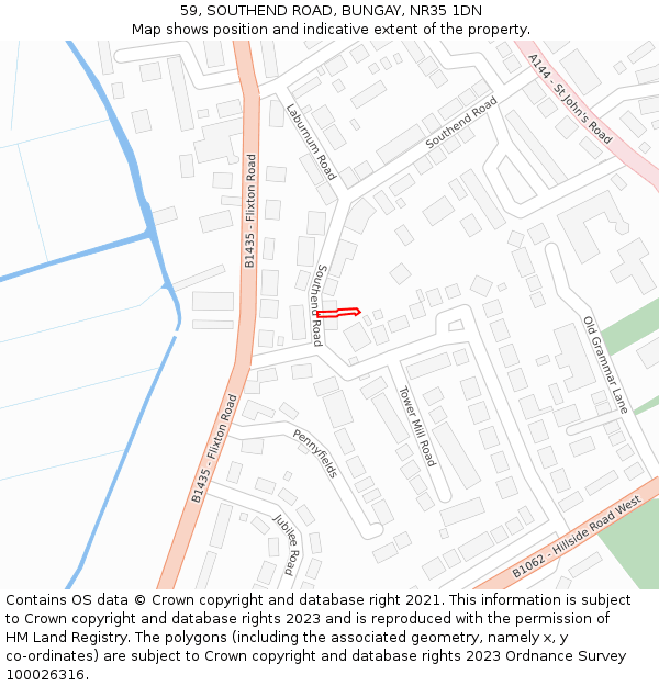 59, SOUTHEND ROAD, BUNGAY, NR35 1DN: Location map and indicative extent of plot