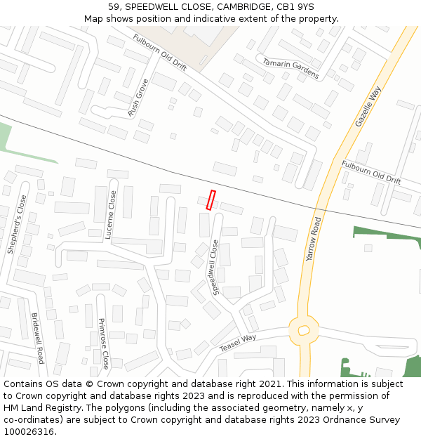 59, SPEEDWELL CLOSE, CAMBRIDGE, CB1 9YS: Location map and indicative extent of plot