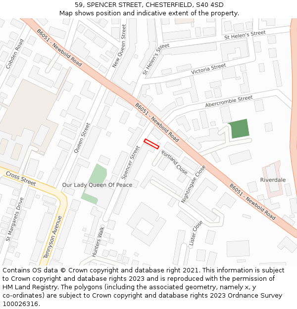 59, SPENCER STREET, CHESTERFIELD, S40 4SD: Location map and indicative extent of plot