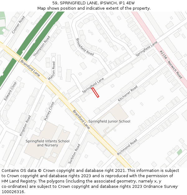 59, SPRINGFIELD LANE, IPSWICH, IP1 4EW: Location map and indicative extent of plot