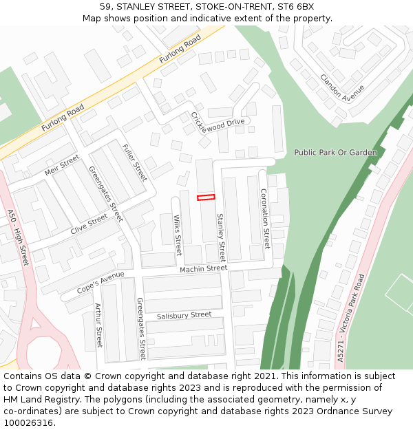 59, STANLEY STREET, STOKE-ON-TRENT, ST6 6BX: Location map and indicative extent of plot