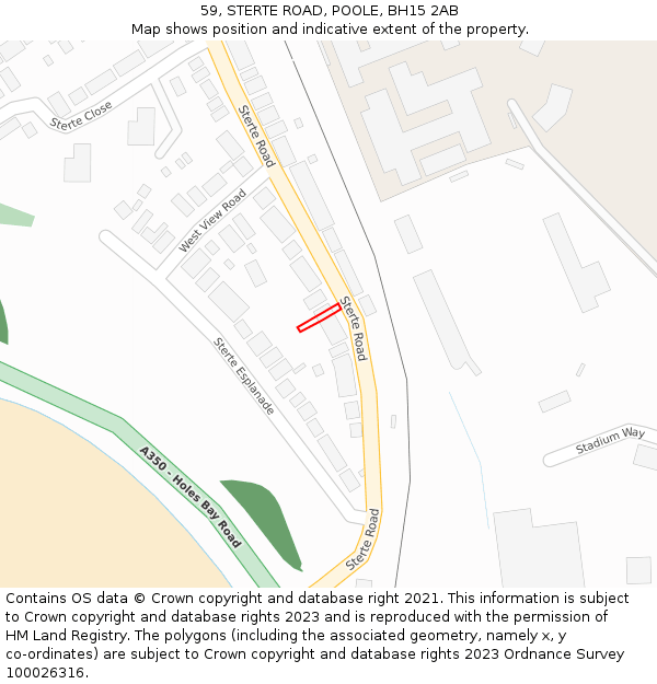 59, STERTE ROAD, POOLE, BH15 2AB: Location map and indicative extent of plot