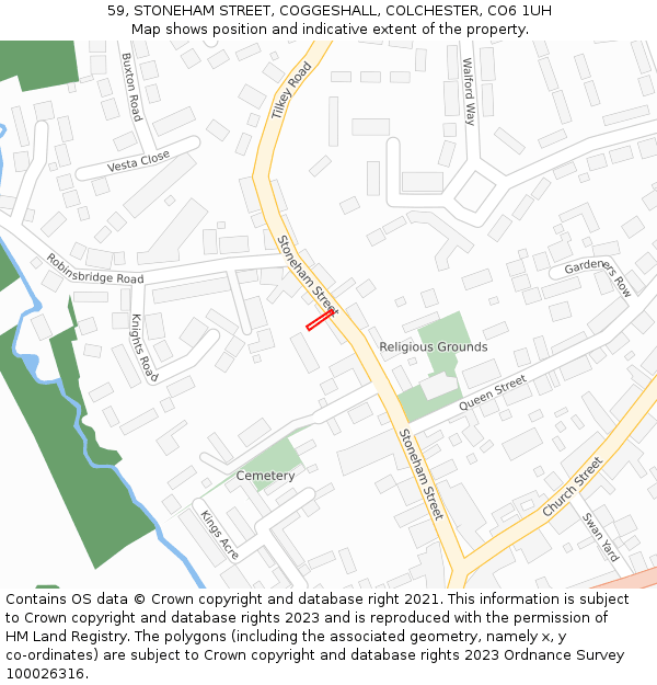 59, STONEHAM STREET, COGGESHALL, COLCHESTER, CO6 1UH: Location map and indicative extent of plot