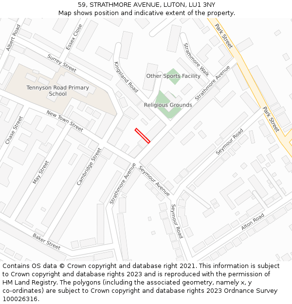 59, STRATHMORE AVENUE, LUTON, LU1 3NY: Location map and indicative extent of plot