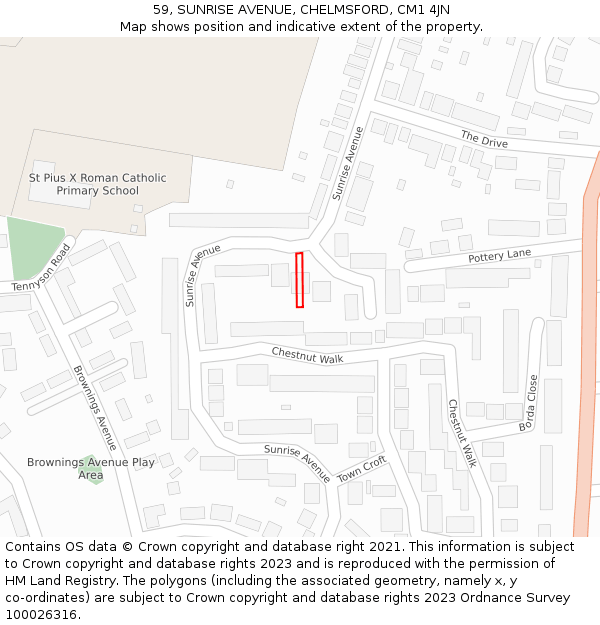 59, SUNRISE AVENUE, CHELMSFORD, CM1 4JN: Location map and indicative extent of plot