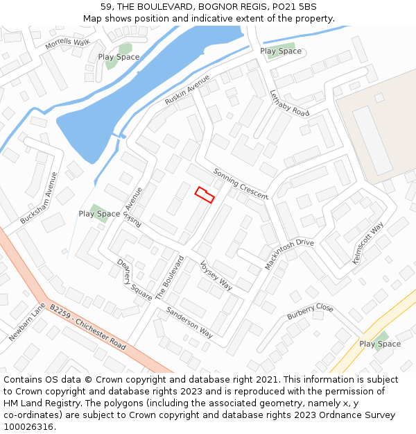 59, THE BOULEVARD, BOGNOR REGIS, PO21 5BS: Location map and indicative extent of plot