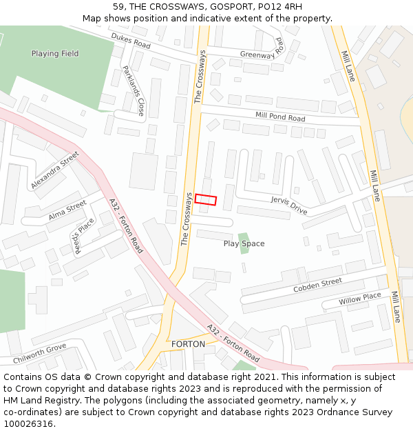 59, THE CROSSWAYS, GOSPORT, PO12 4RH: Location map and indicative extent of plot