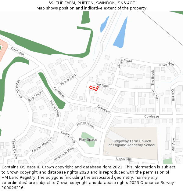 59, THE FARM, PURTON, SWINDON, SN5 4GE: Location map and indicative extent of plot
