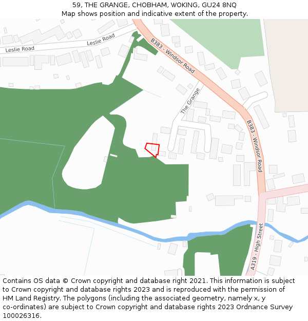 59, THE GRANGE, CHOBHAM, WOKING, GU24 8NQ: Location map and indicative extent of plot