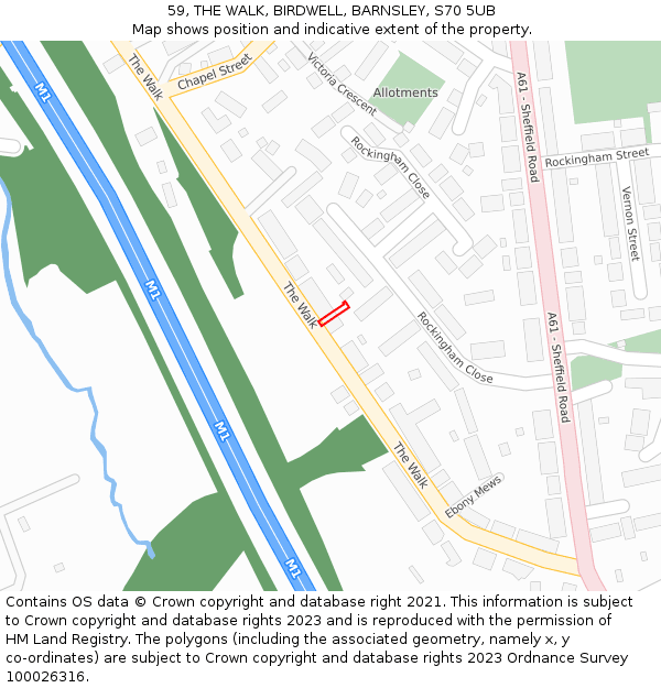 59, THE WALK, BIRDWELL, BARNSLEY, S70 5UB: Location map and indicative extent of plot