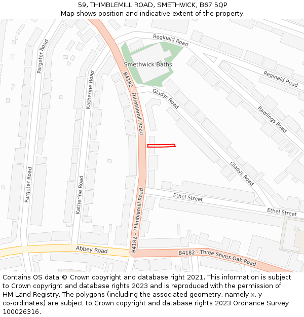 59, THIMBLEMILL ROAD, SMETHWICK, B67 5QP: Location map and indicative extent of plot