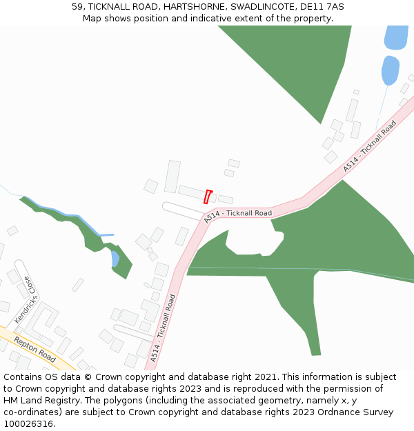 59, TICKNALL ROAD, HARTSHORNE, SWADLINCOTE, DE11 7AS: Location map and indicative extent of plot