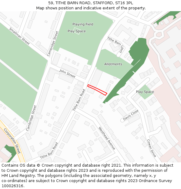 59, TITHE BARN ROAD, STAFFORD, ST16 3PL: Location map and indicative extent of plot
