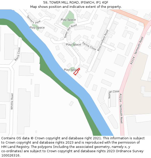 59, TOWER MILL ROAD, IPSWICH, IP1 4QF: Location map and indicative extent of plot