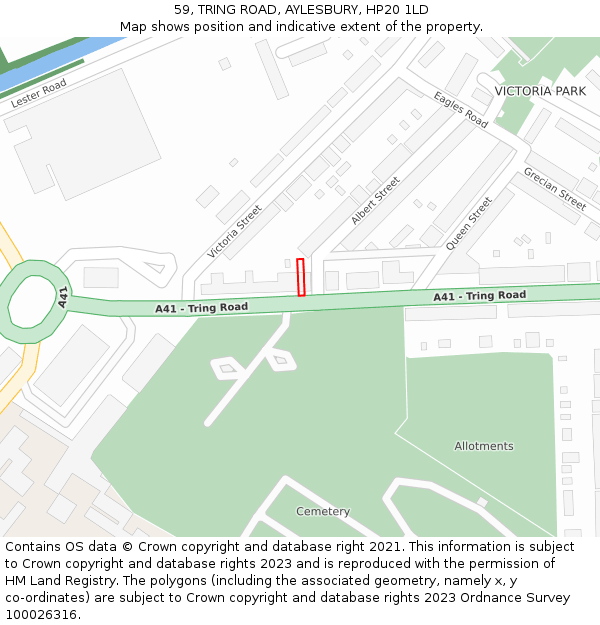 59, TRING ROAD, AYLESBURY, HP20 1LD: Location map and indicative extent of plot