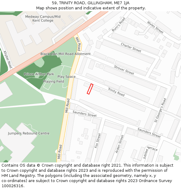 59, TRINITY ROAD, GILLINGHAM, ME7 1JA: Location map and indicative extent of plot