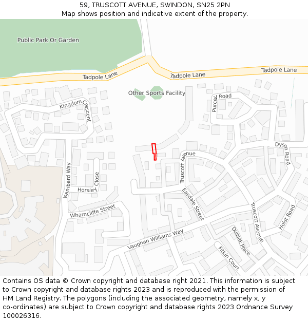 59, TRUSCOTT AVENUE, SWINDON, SN25 2PN: Location map and indicative extent of plot