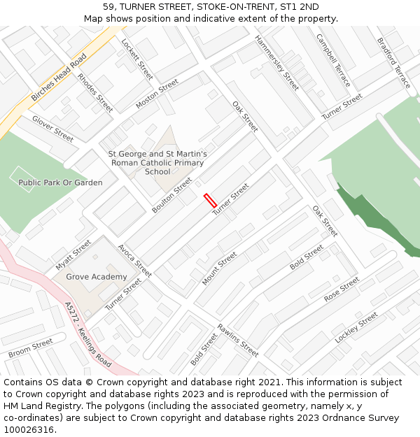 59, TURNER STREET, STOKE-ON-TRENT, ST1 2ND: Location map and indicative extent of plot