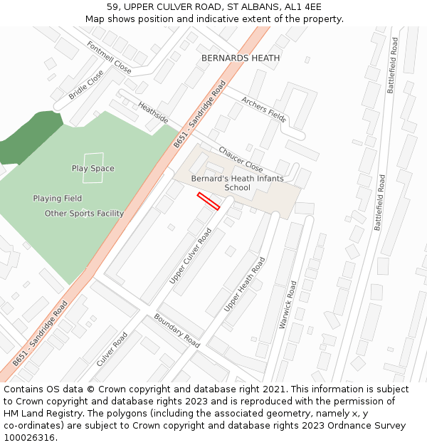 59, UPPER CULVER ROAD, ST ALBANS, AL1 4EE: Location map and indicative extent of plot