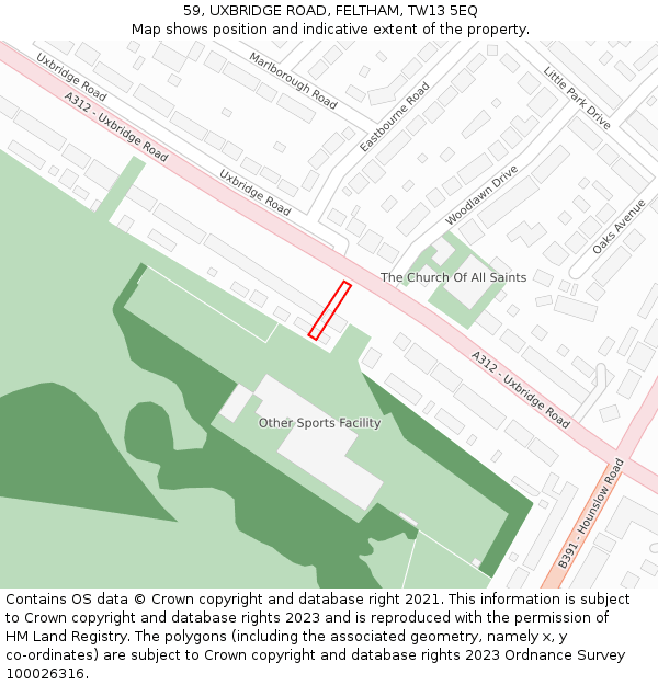 59, UXBRIDGE ROAD, FELTHAM, TW13 5EQ: Location map and indicative extent of plot