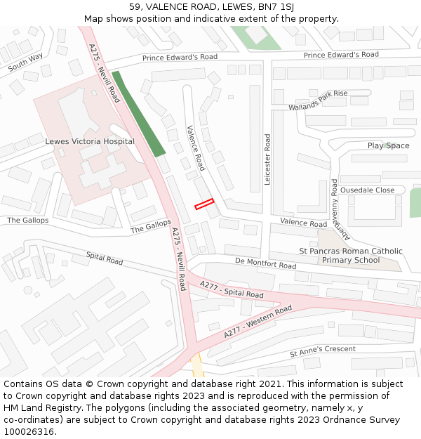 59, VALENCE ROAD, LEWES, BN7 1SJ: Location map and indicative extent of plot