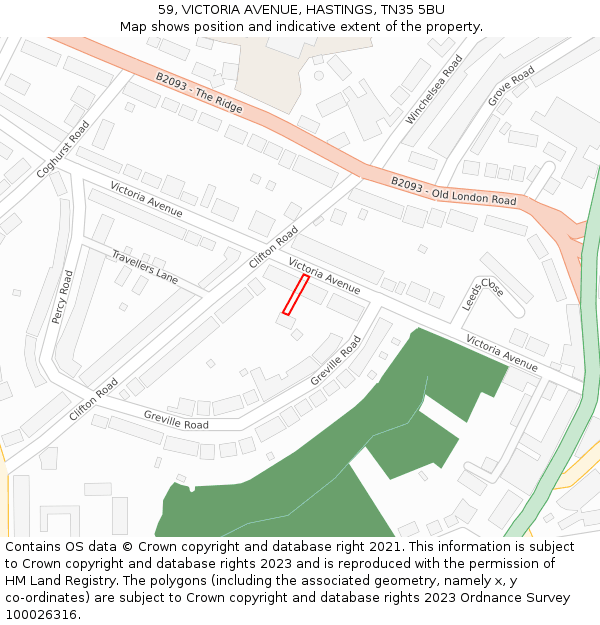 59, VICTORIA AVENUE, HASTINGS, TN35 5BU: Location map and indicative extent of plot