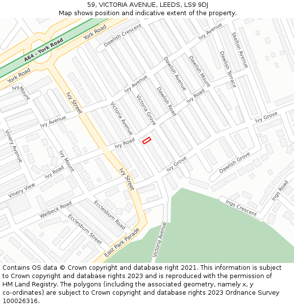 59, VICTORIA AVENUE, LEEDS, LS9 9DJ: Location map and indicative extent of plot