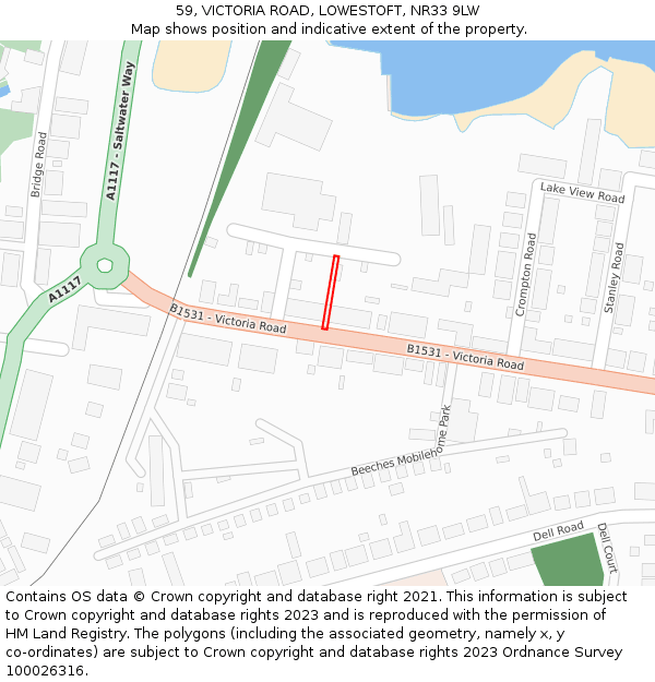 59, VICTORIA ROAD, LOWESTOFT, NR33 9LW: Location map and indicative extent of plot