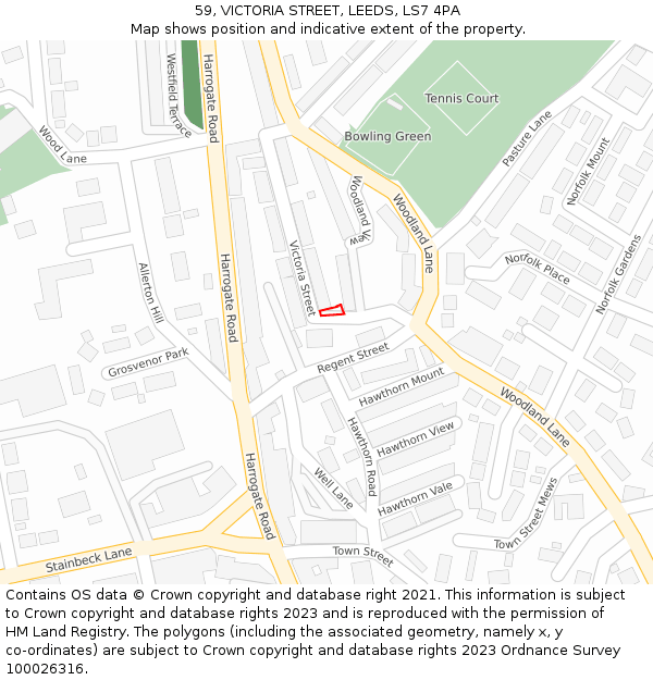 59, VICTORIA STREET, LEEDS, LS7 4PA: Location map and indicative extent of plot