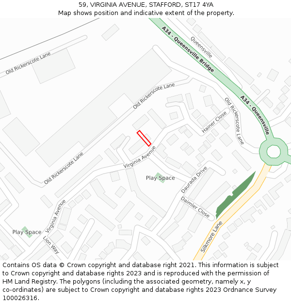 59, VIRGINIA AVENUE, STAFFORD, ST17 4YA: Location map and indicative extent of plot