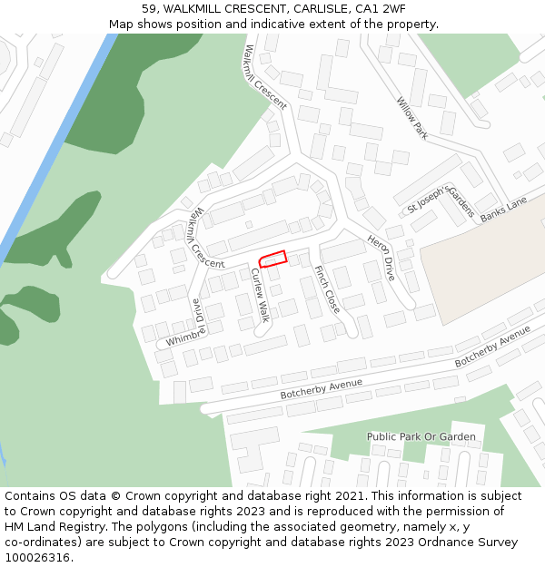59, WALKMILL CRESCENT, CARLISLE, CA1 2WF: Location map and indicative extent of plot