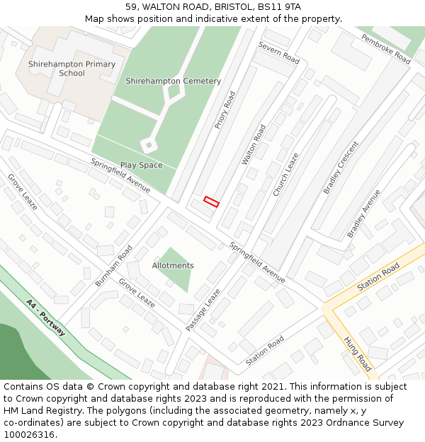59, WALTON ROAD, BRISTOL, BS11 9TA: Location map and indicative extent of plot
