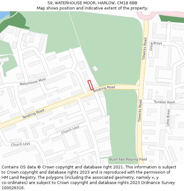 59, WATERHOUSE MOOR, HARLOW, CM18 6BB: Location map and indicative extent of plot