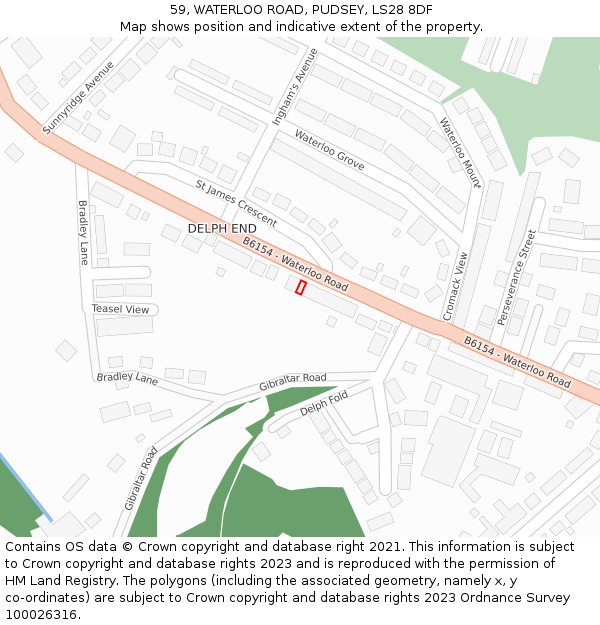 59, WATERLOO ROAD, PUDSEY, LS28 8DF: Location map and indicative extent of plot