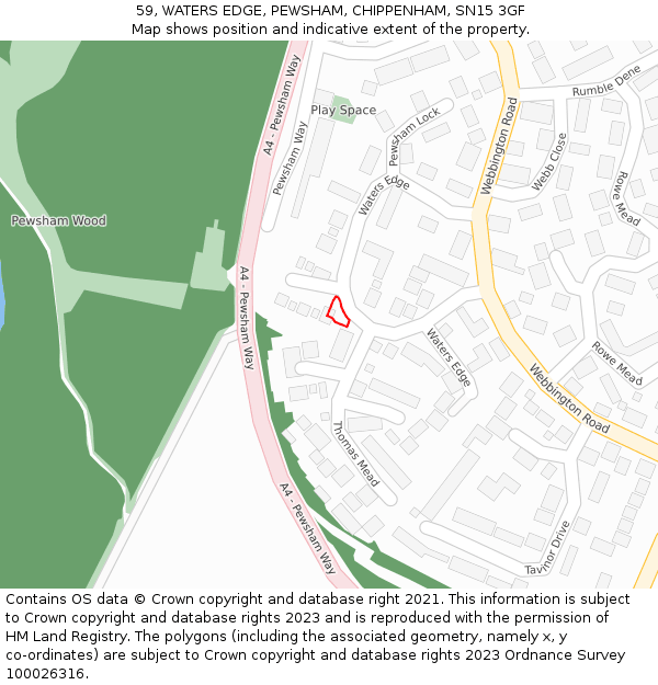 59, WATERS EDGE, PEWSHAM, CHIPPENHAM, SN15 3GF: Location map and indicative extent of plot