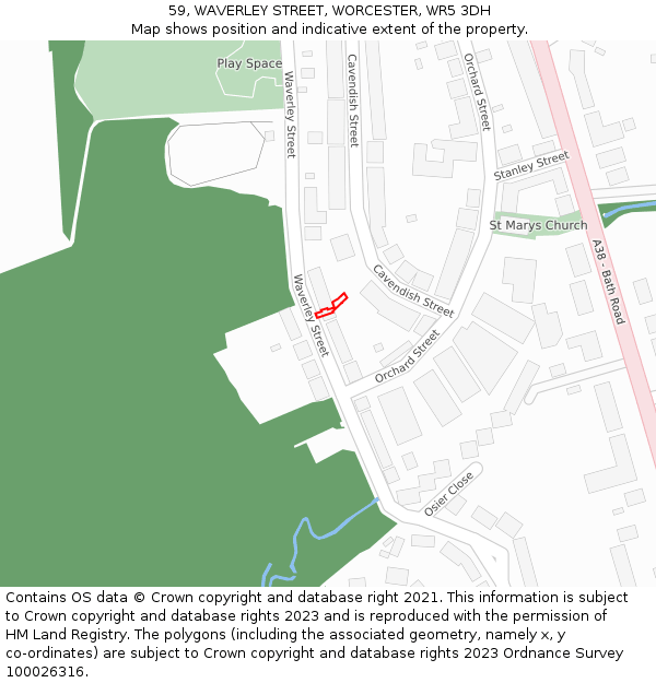 59, WAVERLEY STREET, WORCESTER, WR5 3DH: Location map and indicative extent of plot