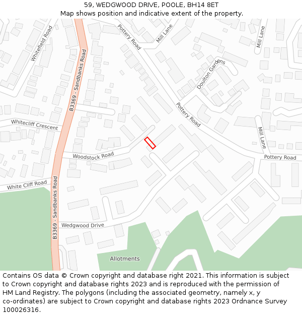 59, WEDGWOOD DRIVE, POOLE, BH14 8ET: Location map and indicative extent of plot