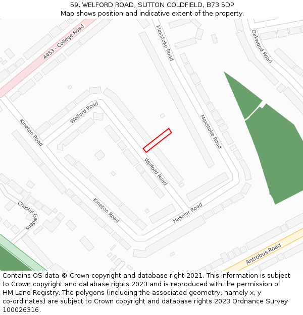 59, WELFORD ROAD, SUTTON COLDFIELD, B73 5DP: Location map and indicative extent of plot