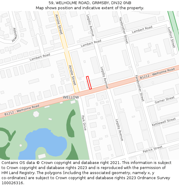 59, WELHOLME ROAD, GRIMSBY, DN32 0NB: Location map and indicative extent of plot