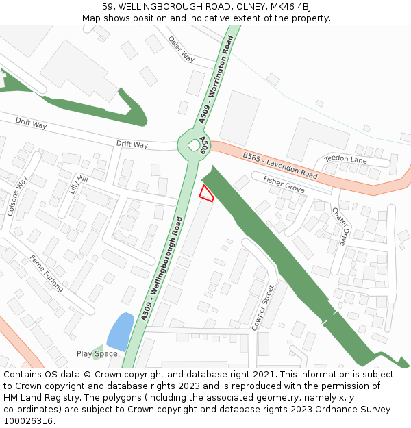 59, WELLINGBOROUGH ROAD, OLNEY, MK46 4BJ: Location map and indicative extent of plot