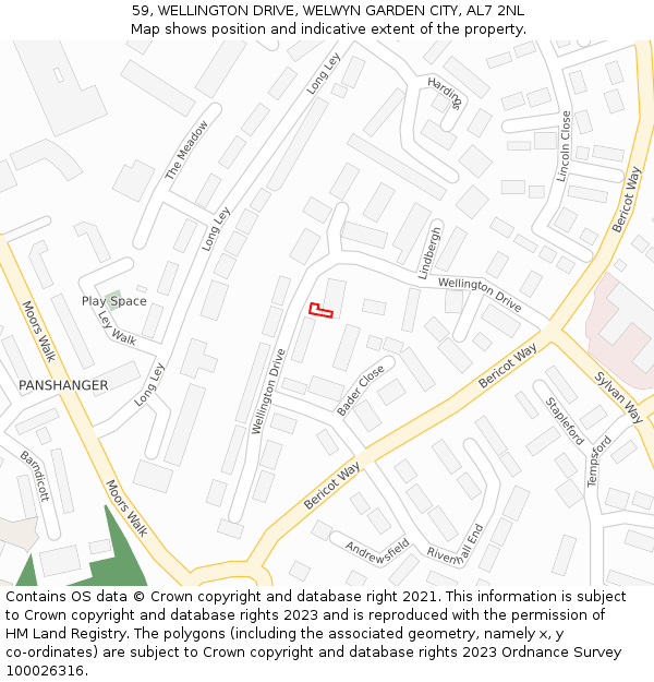 59, WELLINGTON DRIVE, WELWYN GARDEN CITY, AL7 2NL: Location map and indicative extent of plot