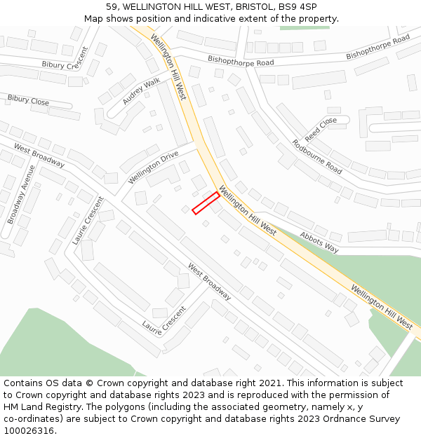 59, WELLINGTON HILL WEST, BRISTOL, BS9 4SP: Location map and indicative extent of plot