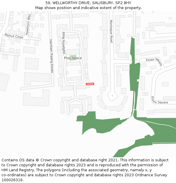 59, WELLWORTHY DRIVE, SALISBURY, SP2 8HY: Location map and indicative extent of plot