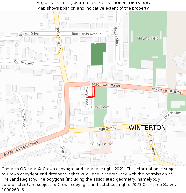 59, WEST STREET, WINTERTON, SCUNTHORPE, DN15 9QG: Location map and indicative extent of plot