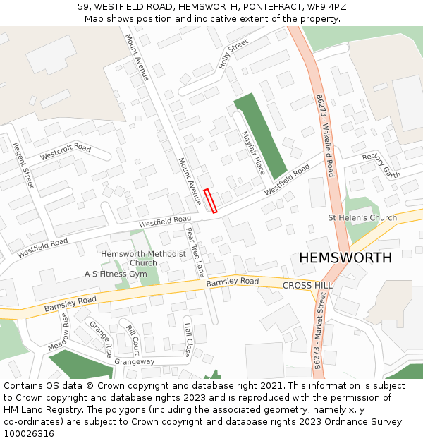 59, WESTFIELD ROAD, HEMSWORTH, PONTEFRACT, WF9 4PZ: Location map and indicative extent of plot