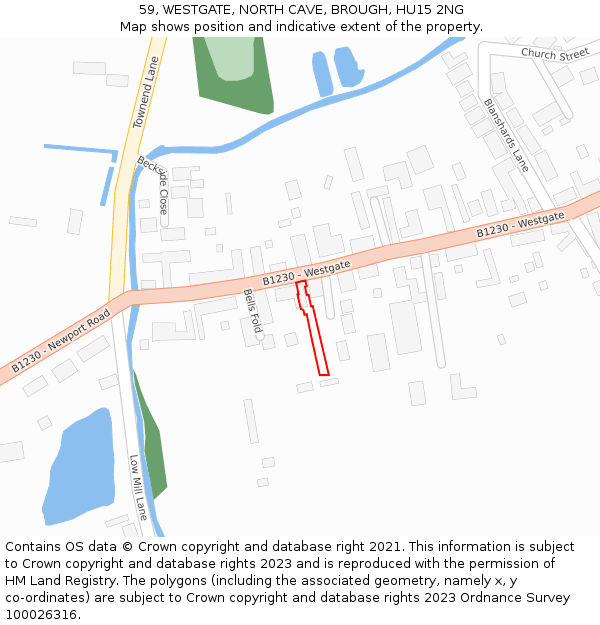 59, WESTGATE, NORTH CAVE, BROUGH, HU15 2NG: Location map and indicative extent of plot