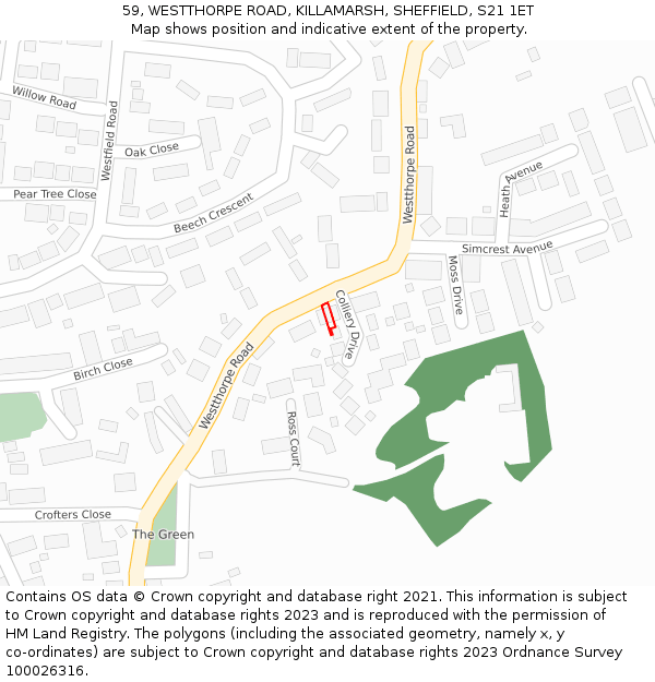 59, WESTTHORPE ROAD, KILLAMARSH, SHEFFIELD, S21 1ET: Location map and indicative extent of plot