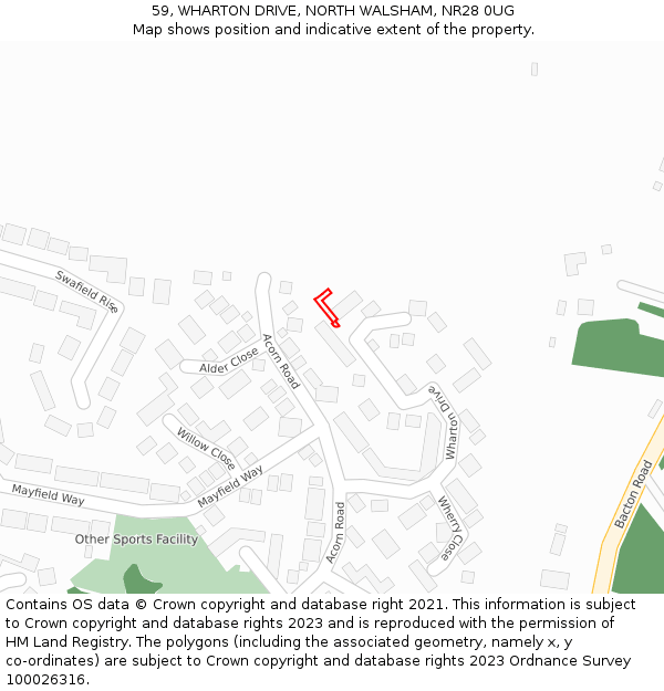 59, WHARTON DRIVE, NORTH WALSHAM, NR28 0UG: Location map and indicative extent of plot